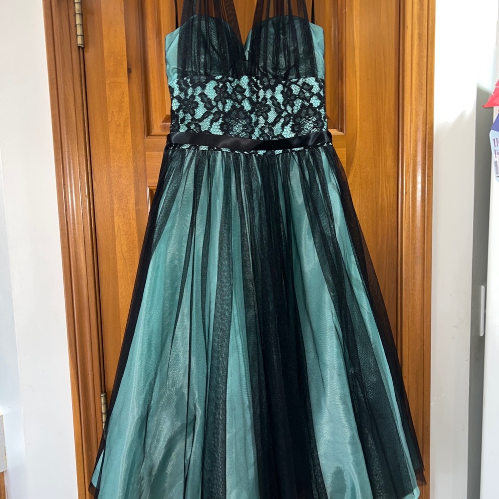 Cache formal prom dress vintage 90’s. Mint green with black tule. Size 2. EUC!